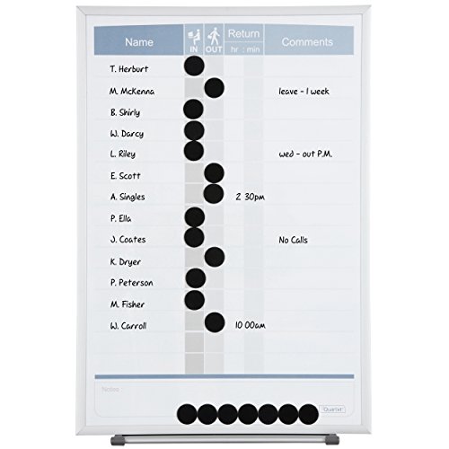 Product Cover Quartet Matrix In/Out Board, 11 x 16 Inches, Magnetic, Track Up To 15 Employees (33703)