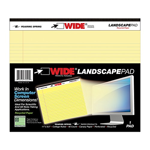 Product Cover Roaring Spring Paper Products Wide Landscape Pads, 40 Sheets, 11 x 9-1/2 Inches, Canary (ROA74501)