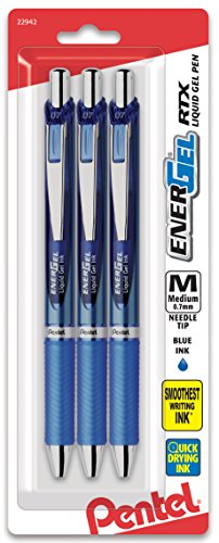 Product Cover Pentel EnerGel  RTX Retractable Gel Ink Pen, (0.7mm), Needle Tip, Blue Ink, 3 Pack (BLN77BP3C)