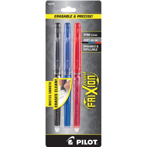 Product Cover PILOT FriXion Point Erasable & Refillable Gel Ink Pens, Extra Fine Point, Black/Blue/Red Inks, 3-Pack (31579)