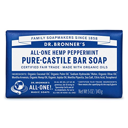 Product Cover Dr. Bronner's - Pure-Castile Bar Soap (Peppermint, 5 ounce, 3-Pack) - Made with Organic Oils, For Face, Body and Hair, Gentle and Moisturizing, Biodegradable, Vegan, Cruelty-free, Non-GMO