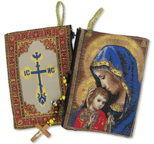 Product Cover Religious Gifts Madonna and Child Mother's Embrace Icon Cloth Tapestry Rosary Pouch, 5 3/8 Inch