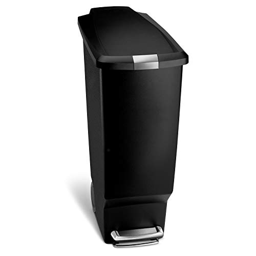 Product Cover simplehuman 40 Liter / 10.6 Gallon Slim Kitchen Step Trash Can, Black Plastic Bin With Secure Slide Lock