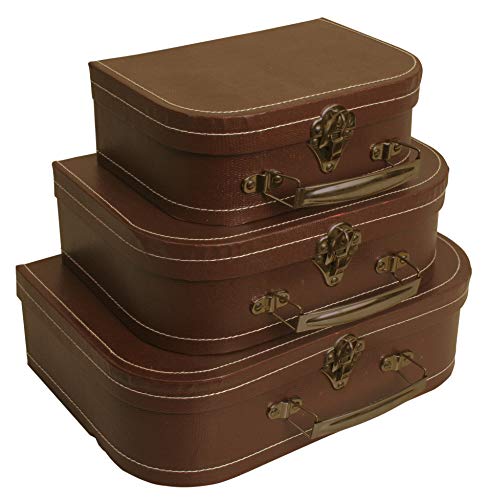 Product Cover Wald Imports Brown Paperboard Decorative Storage Paperboard Suitcases, Set of 3