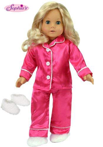 Product Cover Sophia's 18 Inch Doll Clothes Outfit, Hot Pink Satin Doll PJ's with White Slippers, Doll Pajamas Set Fits American Girl Dolls, Doll Clothing for 18 inch Dolls