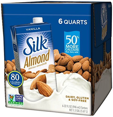 Product Cover Silk Pure Almond Vanilla 32-Ounce (Pack of 6), Vanilla Flavored Non-Dairy Almond Milk, Dairy-free Milk, Vegan & Plant-Based
