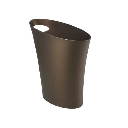 Product Cover Umbra Skinny Sleek & Stylish Bathroom Trash, Small Garbage Can Wastebasket for Narrow Spaces at Home or Office, 2 Gallon Capacity, Bronze
