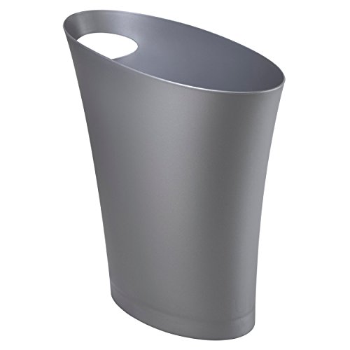Product Cover Umbra Skinny Sleek & Stylish Bathroom Trash, Small Garbage Can Wastebasket for Narrow Spaces at Home or Office, 2 Gallon Capacity, Silver