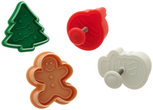 Product Cover Ateco 1993 Christmas Themed Plunger Cutters, Set of 4 Shapes for Cutting Decorations & Direct Embossing, Spring-Loaded Handle, Food Safe Plastic