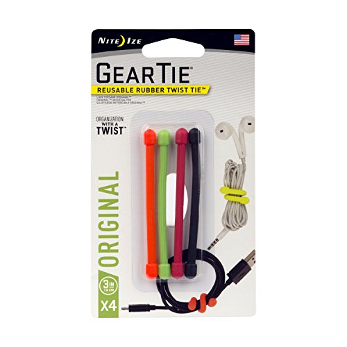 Product Cover Nite Ize Original Gear Tie, Reusable Rubber Twist Tie, 3-Inch, Assorted Colors, 4 Pack, Made in the USA