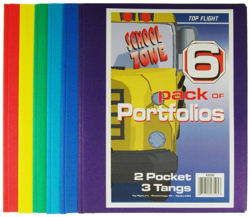 Product Cover Top Flight Two Pocket Portfolio with Tangs, Assorted Colors, 6 Pack (4660255)