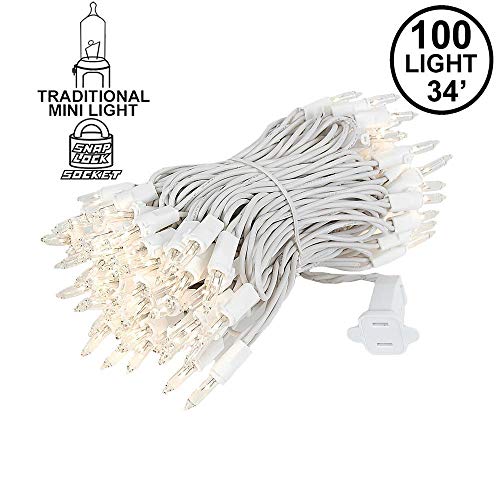 Product Cover Novelty Lights 100 Light Clear Christmas Mini Light Set, White Wire, 34' Long