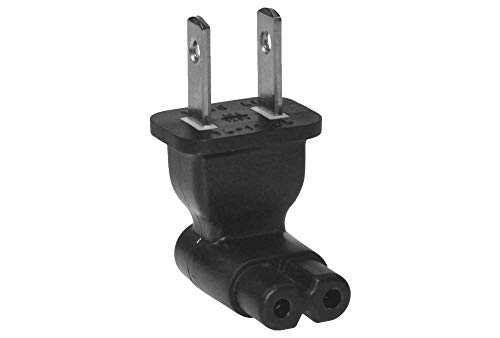 Product Cover SF Cable, 2 Prong Right Angle Plug Adapter, USA IEC 60320-C7 Receptacle to NEMA 1-15P