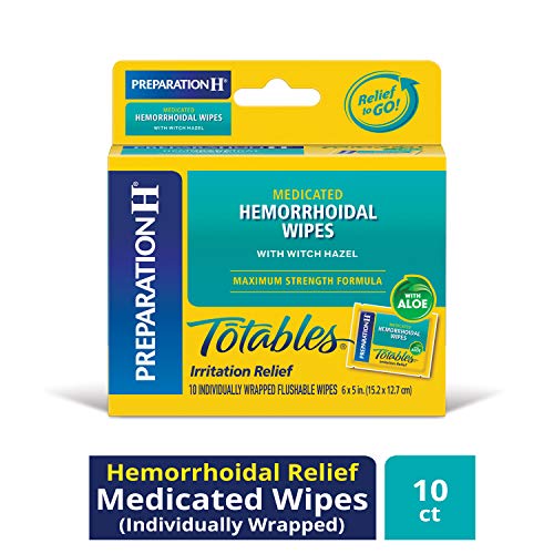 Product Cover Preparation H (10 Count) Flushable Medicated Hemorrhoid Wipes, Maximum Strength Relief with Witch Hazel and Aloe, Irritation Relief Wipes to Go, (Pack of 2)