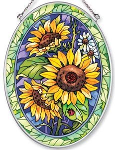 Product Cover Amia Hand Painted Glass Suncatcher with Sunflower Design, 5-1/4-Inch by 7-Inch Oval