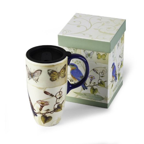 Product Cover Cypress Latte Travel Mug, Blue Bird & Butterflies 19oz