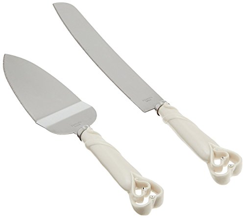 Product Cover Fashioncraft Interlocking Hearts Design Cake Knife/Server Set, Silver Stainless Knife Set