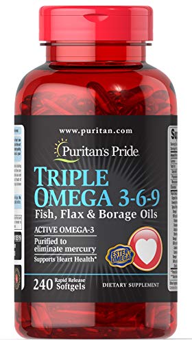 Product Cover Puritans Pride Triple Omega 3-6-9 Fish, Flax & Borage Oils, 240 Count