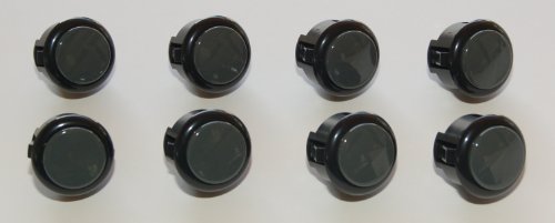 Product Cover 8 pc Set of Black / Dark Grey Sanwa Push Buttons OBSF-30-K/DH (Japan Import)
