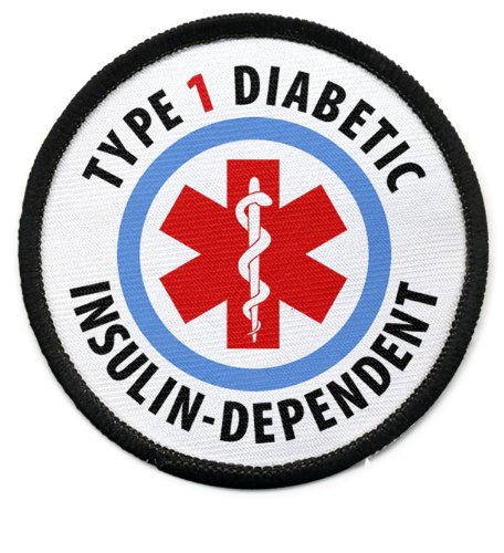 Product Cover TYPE 1 DIABETIC Insulin Dependent Medical Alert 2.5 inch Black Rim Sew-on Patch