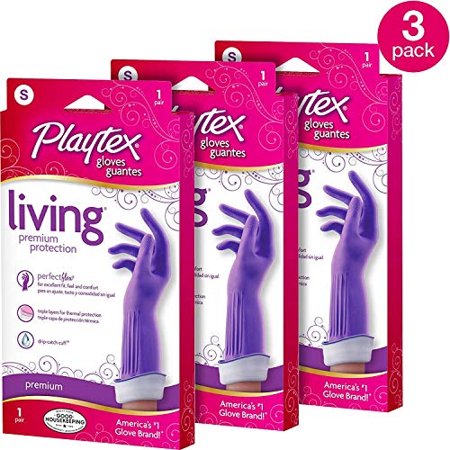 Product Cover Playtex Living Reuseable Rubber Cleaning Gloves, Premium Protection (Small, Pack - 3)