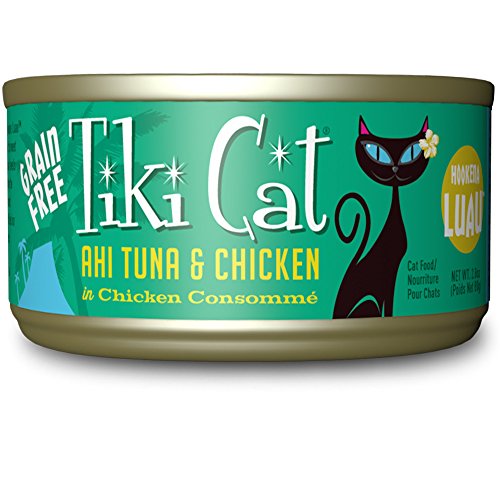 Product Cover Tiki Cat Luau Grain-Free, Low-Carbohydrate Wet Food with Poultry or Fish in Consomme for Adult Cats & Kittens, 2.8oz, 12pk, Tuna & Chicken