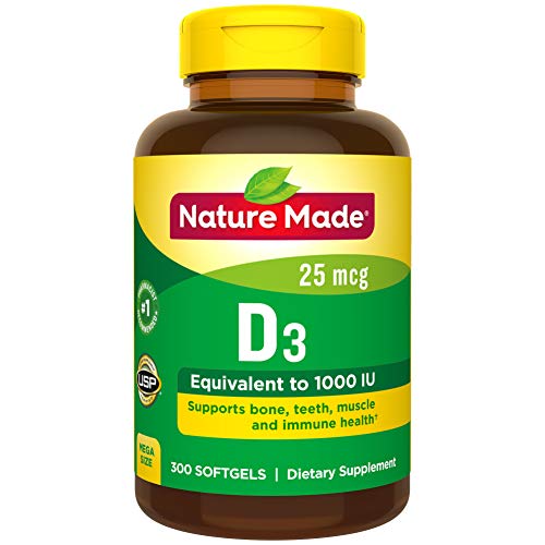 Product Cover Nature Made Vitamin D3 1000 IU (25 mcg) Softgels, 300 Count for Bone Health† (Packaging May Vary)