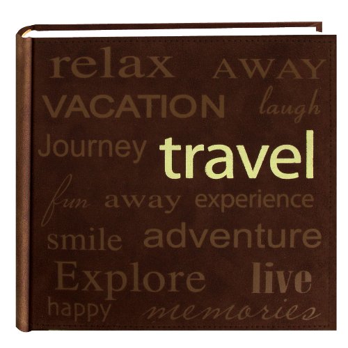 Product Cover Pioneer Travel Text Design Sewn Faux Suede Cover Photo Album, Brown