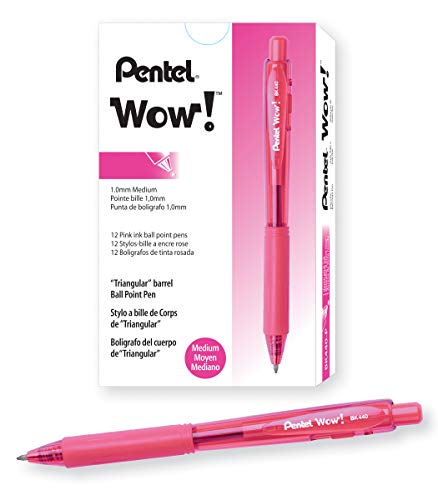 Product Cover Pentel Retractable Ballpointpen, 1.0mm Medium Point, Pink Ink, Box of 12 - BK440-P