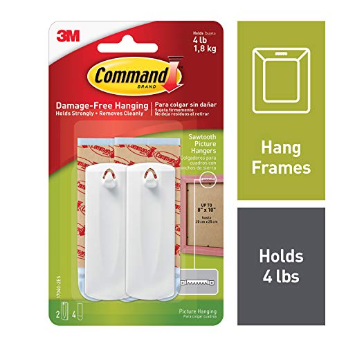 Product Cover Command 4 lb Capacity Sawtooth Hangers, 2 hangers, 4 strips (17040-2ES)