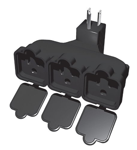 Product Cover STANLEY 31110 PlugMax Outdoor Grounded 3-Outlet Covered Adapter, Black