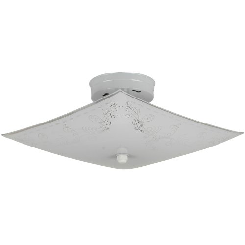 Product Cover Sunlite 112KL 12-Inch Square Keyless 2 Lite Decorative Ceiling Fixture, White Finish with Ornate White Glass