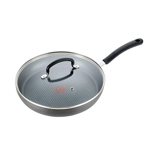 Product Cover T-fal E76597 Ultimate Hard Anodized Scratch Resistant Titanium Nonstick Thermo-Spot Heat Indicator Anti-Warp Base Dishwasher Safe Oven Safe PFOA Free Glass Lid Cookware, 10-Inch, Gray