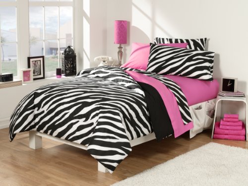 Product Cover Back-To-School 30-Piece Dorm Room Superset, Twin, Extra Long , Zebra/Pink