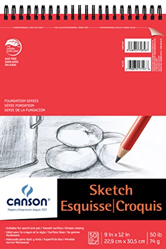 Product Cover Canson Foundation Series Paper Sketch Pad for Pencil or Pen, Micro-Perforated Sheets, Top Wire Bound, 50 Pound, 9 x 12 Inch, 50 Sheets