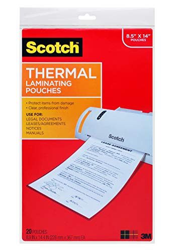 Product Cover Scotch Thermal Laminating Pouches, 8.9 x 14.4-Inches, Legal Size, 20-Pack (TP3855-20)
