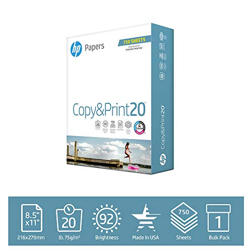 Product Cover HP Printer Paper Copy&Print 20lb, 8.5x11, 1 Bulk Pack, 750 Total Sheets, Made in USA From Forest Stewardship Council Certified Resources, 92 Bright, Acid Free, Engineered for HP Compatibility, 200030R