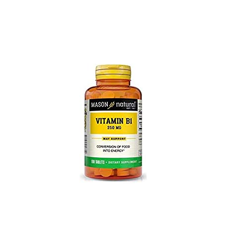Product Cover Mason Natural, Vitamin B-1 Thiamine Tablets, 250 Mg, 100-Count Bottle, Dietary Supplement Supports Energy Production and Healthy Metabolism, Helps Break Down Fats and Protein