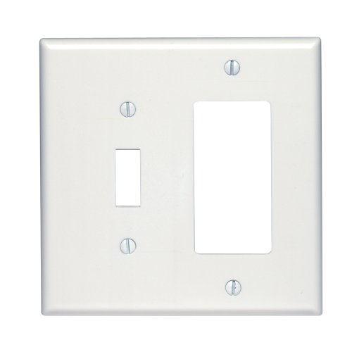 Product Cover Leviton 80605-W Midway Size Thermoset Device Mount 2-Gang 1-Toggle 1-Decora/GFCI Device Combination Wallplate, White