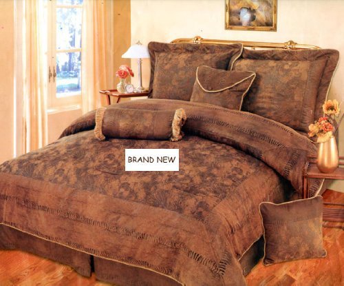 Product Cover 7 Pieces BROWN, BRONZE, and CAMEL Suede Comforter set KING Bedding Set / Bed-in-a-bag Machine Washable