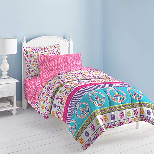 Product Cover Dream Factory Peace and Love Peace Signs Girls Comforter Set, Multi-Colored, Twin