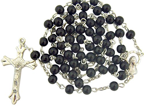 Product Cover Black Glass Beads Rosary, 6mm Beads, Great for Men or Boys by CB