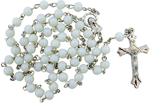 Product Cover 1 X White Glass Beads Rosary, 6mm Beads, Great for Women or Girls. Perfect for First Communion, Rcia or Confirmation. by CB