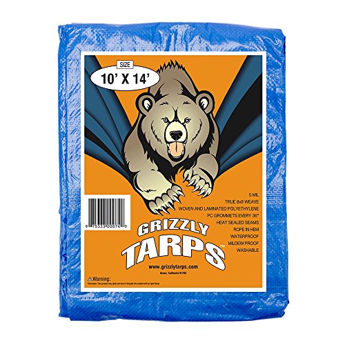 Product Cover Grizzly Tarps 10 x 14 Feet Blue Multi Purpose Waterproof Poly Tarp Cover 5 Mil Thick 8 x 8 Weave