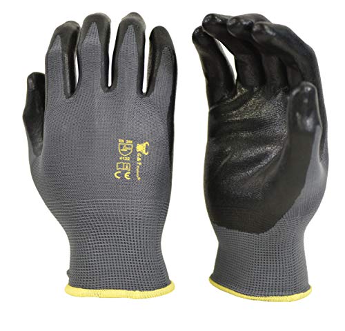 Product Cover G & F 15196L Seamless Nylon Knit Nitrile Coated Work Gloves, Garden Gloves, Black, Large, 6 Pair Pack