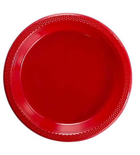 Product Cover Exquisite 9 Inch. Red Plastic Plates - Solid Color Disposable Plates - 50 Count