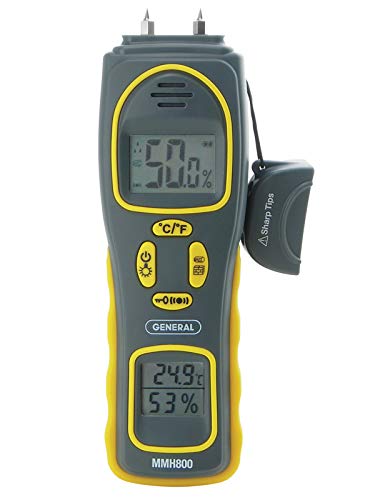 Product Cover General Tools MMH800 4-In-1 Combo Moisture Meter, Pin Type or Pinless, Temperature and Humidity, Dual LCD Displays, Audible Alarm