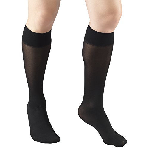 Product Cover Truform Sheer Compression Stockings, 8-15 mmHg, Women's Knee High Length, 20 Denier, Black, Medium