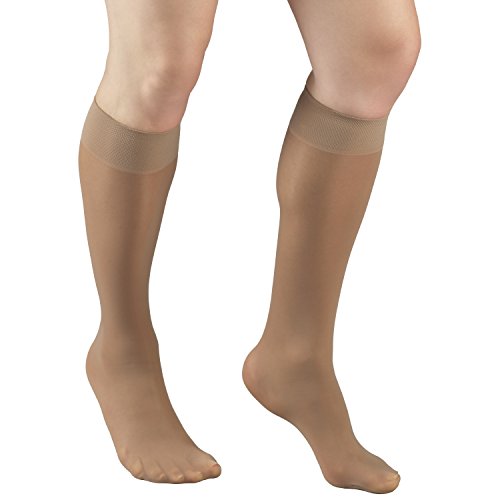 Product Cover Truform Sheer Compression Stockings, 8-15 mmHg, Women's Knee High Length, 20 Denier, Beige, Large
