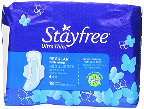 Product Cover Stayfree Ultra Thin Pads, Regular with Wings, 18-Count Packages (Pack of 2)